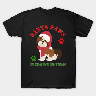 Santa Paws Is Coming To Town, Santa Clause Is Coming To Town, Christmas, Xmas, Presents, Dog Christmas, Dog Xmas, Funny Animal Christmas, T-Shirt